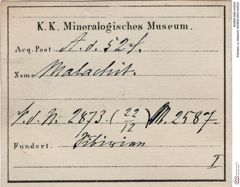 Etiketten zu Malachit (NHMW-MIN-Ad524)